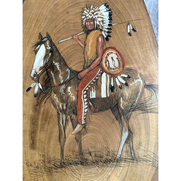 Indian Folk Art Painted Myrtlewood Alix Mosieur Native American - Picture 3 of 5